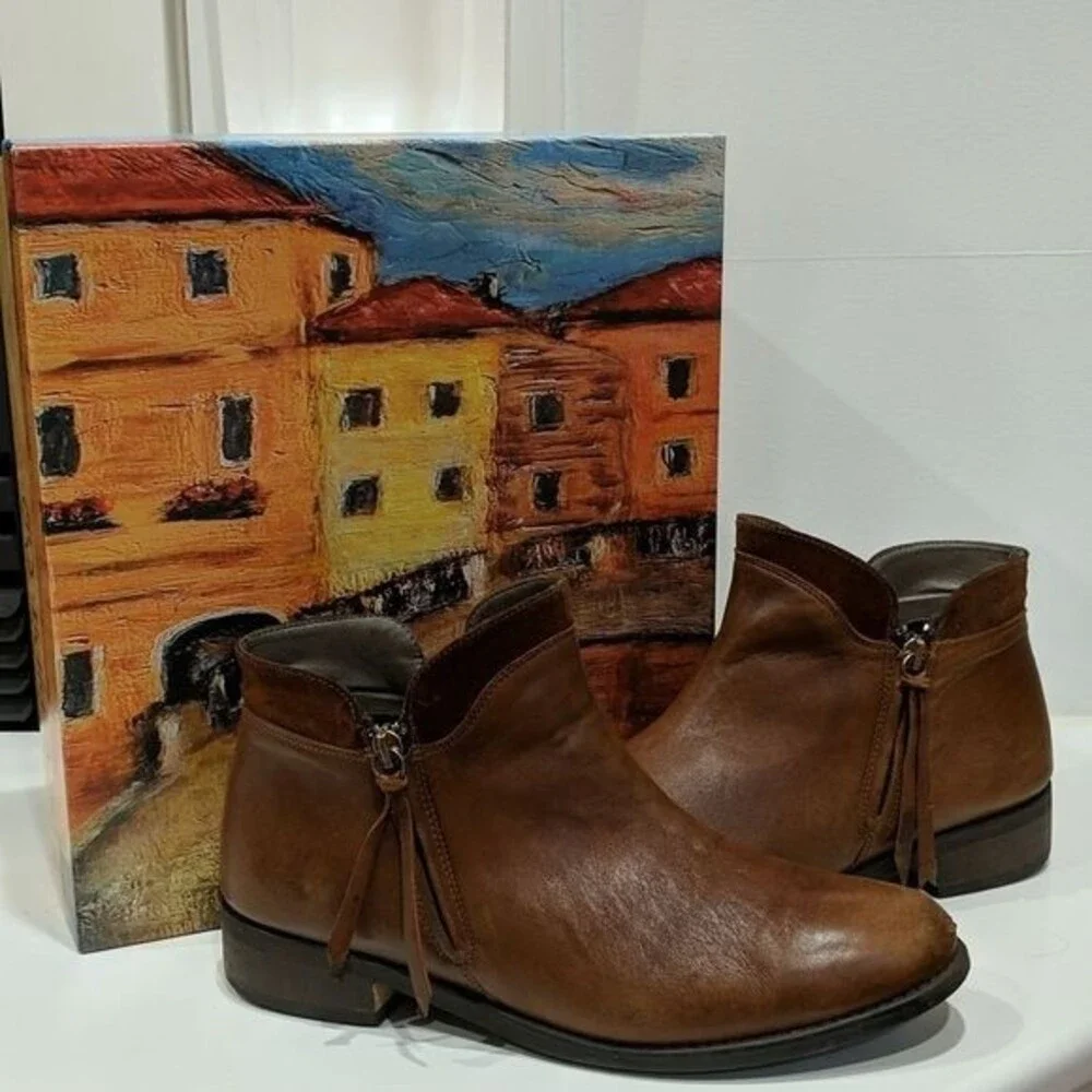Bella Vita Ankle Booties, Genuine Leather, Cognac Brown, Size 9 W